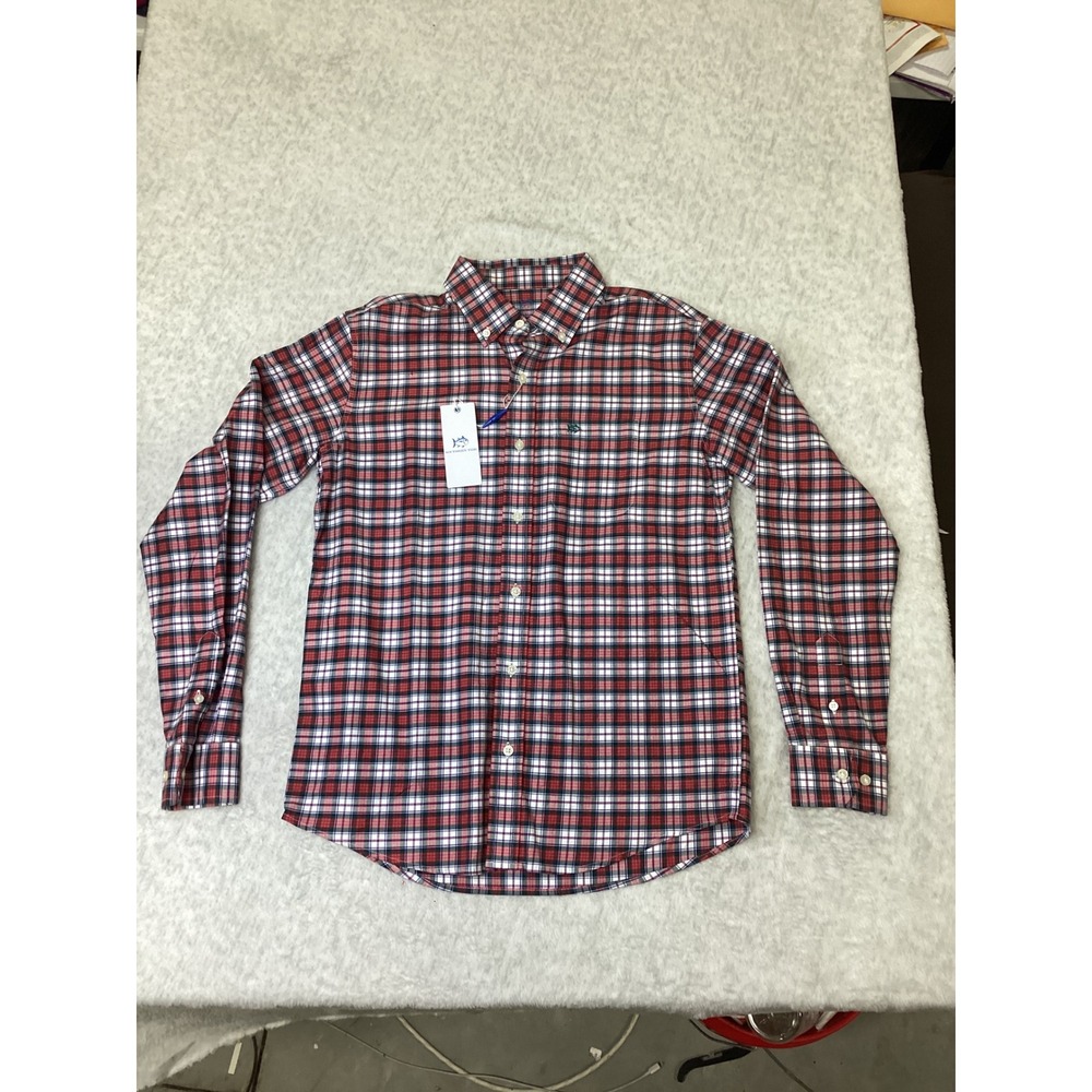 Southern Tide Boys XL MacDuff Tartan Sport Shirt Crab Red Plaid NWT 12043